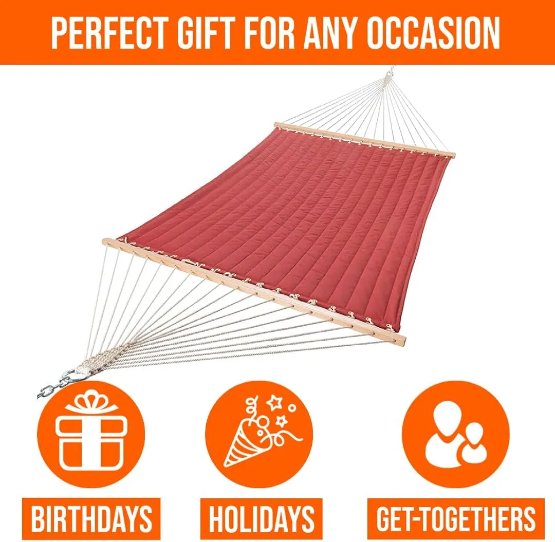 Castaway Living Large 13 ft. Red Polyester Quilted Hammock with Free Extension Chains & Tree Hooks, Designed in The USA, Accommodates Two People with a Weight Limit of 450 lbs.