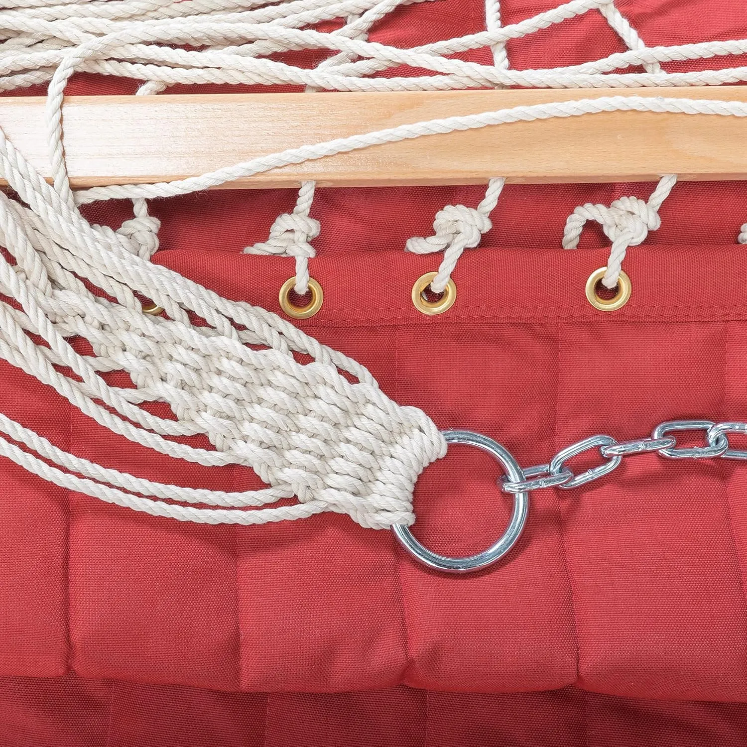 Castaway Living Large 13 ft. Red Polyester Quilted Hammock with Free Extension Chains & Tree Hooks, Designed in The USA, Accommodates Two People with a Weight Limit of 450 lbs.