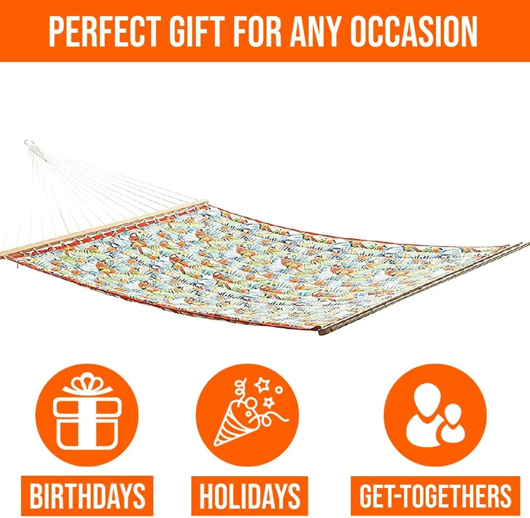 Castaway Living Large Floral Print Polyester Quilted Hammock with Free Extension Chains & Tree Hooks, Designed in The USA, Accommodates Two People with a Weight Limit of 350 lbs.