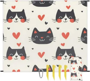 Cat Beach Blanket, Sandproof Beach Mat, 68 x 59 Waterproof Quick Drying Sand Free Mat with 4 x Ground Spikes for Outdoor Travel Camping Hiking, Cartoon Animal Funny
