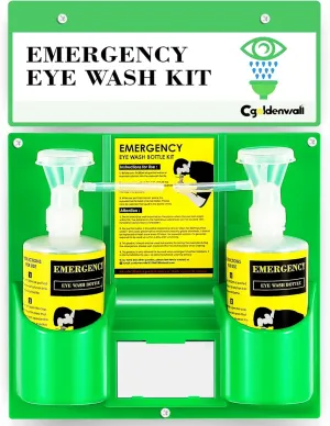 CGOLDENWALL Eye Wash Station Portable Emergency Eye Wash Kit, Wall Mounted Eyewash Station OSHA Approved, 2 * 16.9oz Bottles, with Mirror & Emergency Sign, Safety Material, NO Solution