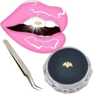 Chamon Tooth Gems, 8K Gold Dental Jewelry 4-6mm, 1 Piece Teeth Gems Starter Kit with with Tweezers (Bat)
