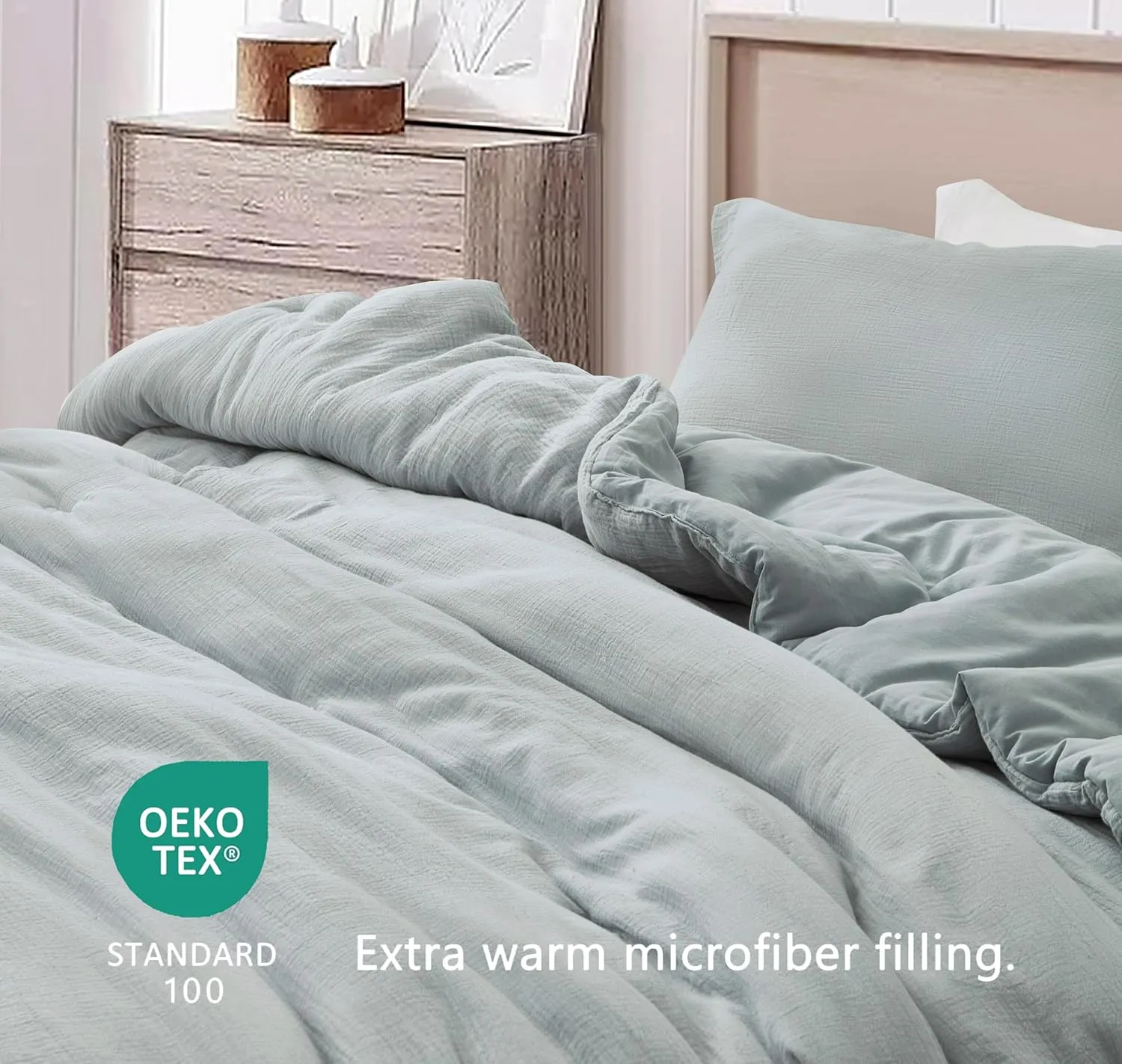 Chezmoi Collection Breeze 3-Piece 100% Cotton Muslin Queen Comforter Set, Light Blue-Gray Soft Washed Cotton Gauze Comforter, Lightweight Breathable Reversible 240GSM Fill Summer Bedding