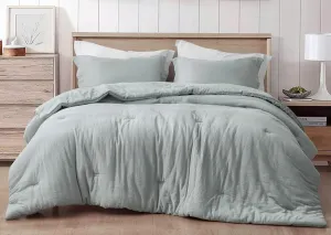 Chezmoi Collection Breeze 3-Piece 100% Cotton Muslin Queen Comforter Set, Light Blue-Gray Soft Washed Cotton Gauze Comforter, Lightweight Breathable Reversible 240GSM Fill Summer Bedding