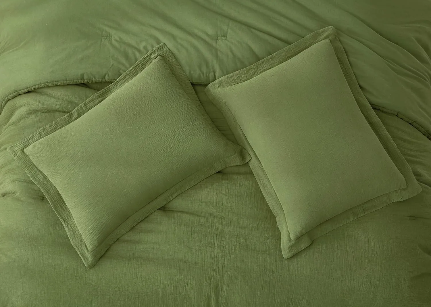Chezmoi Collection Breeze 3-Piece 100% Cotton Muslin Queen Comforter Set, Olive Green Soft Washed Cotton Gauze Comforter, Lightweight Breathable Reversible 240GSM Fill Summer Bedding