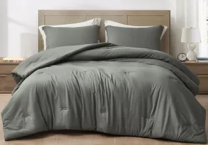Chezmoi Collection Cliff 3-Piece Lightweight Cooling Comforter Set, Queen- Rayon Derived from Bamboo & Polyester Blended, Soft Breathable Bedding for Hot Sleepers, Dark Gray