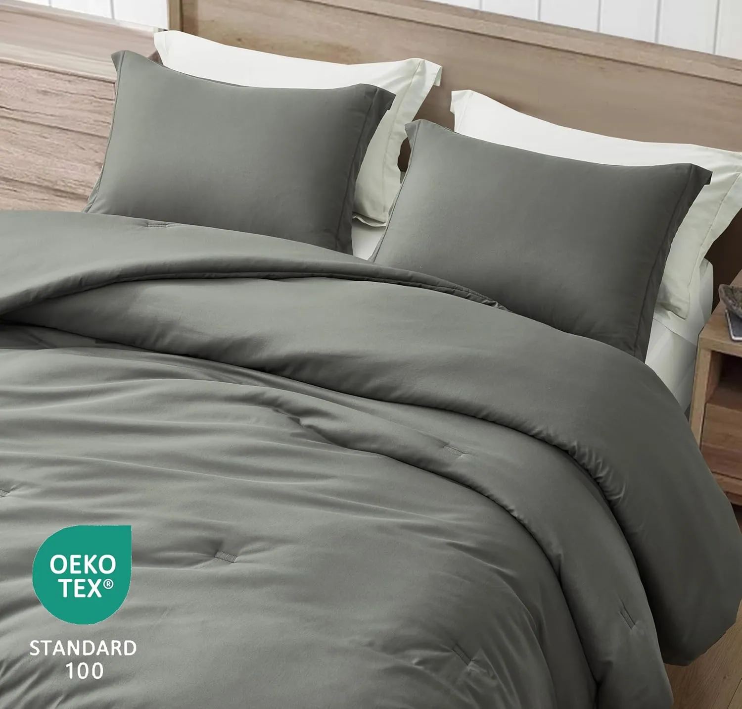 Chezmoi Collection Cliff 3-Piece Lightweight Cooling Comforter Set, Queen- Rayon Derived from Bamboo & Polyester Blended, Soft Breathable Bedding for Hot Sleepers, Dark Gray