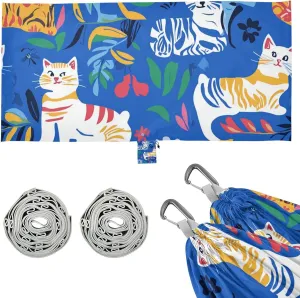 Chic American Cats Royal Blue Outdoor Hammocks with Hanging Rope Fabric Hammock for Outside Camping Essentials