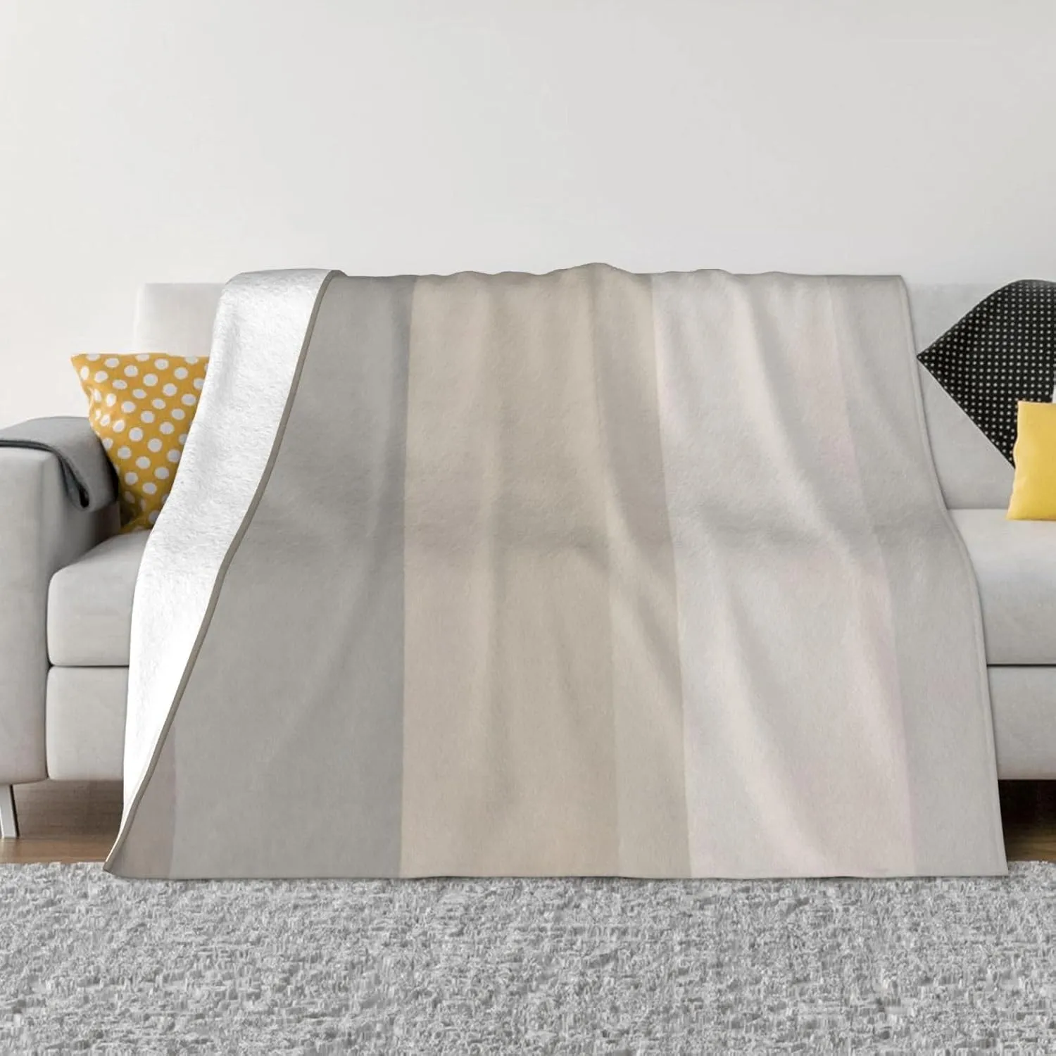 Chic Taupe, Cream and Gray Striped 60"X50" Flannel Blanket - 100% Soft Polyester, Lightweight and Warm, Suitable for Families, Camping, Travel