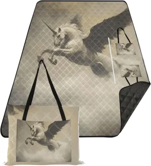 CHIFIGNO Majestic White Pegasus Print Sand Blankets for Beach Sandproof Cute Picnic Blankets Foldable Outdoor Camping Grass Mat 80" x 60"