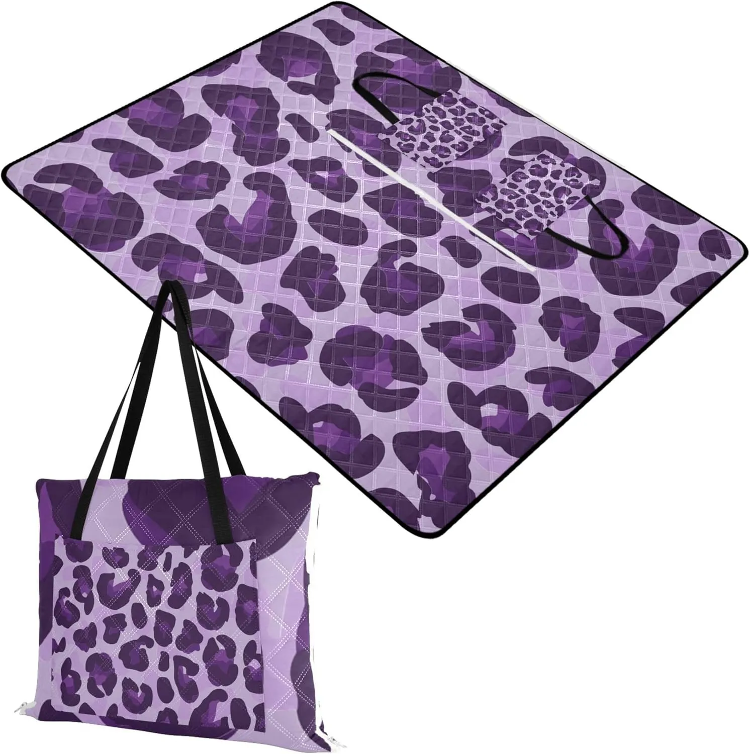 CHIFIGNO Purple Leopard Animal Print Beach Blankets Waterproof Sandproof Cute Picnic Blanket Mat Foldable Outdoor Blanket Camping Mat 80" x 60"