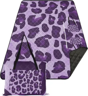 CHIFIGNO Purple Leopard Animal Print Beach Blankets Waterproof Sandproof Cute Picnic Blanket Mat Foldable Outdoor Blanket Camping Mat 80" x 60"