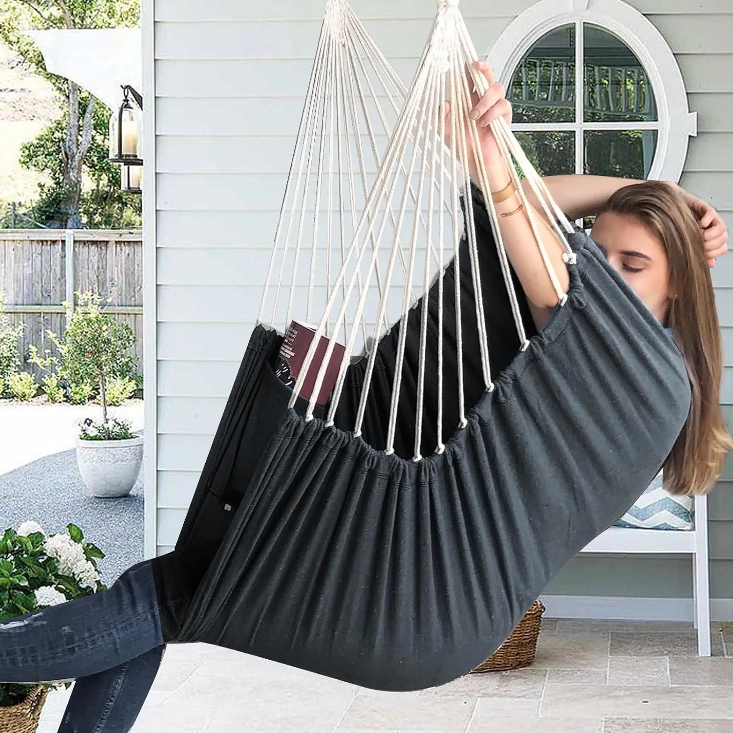 Chihee Hammock Chair Swing - Strong Metal, Collapsible, Portable, Max 500 lbs, Comfy Seat, Patio & Lawn, Cotton Blended, Indoor/Outdoor