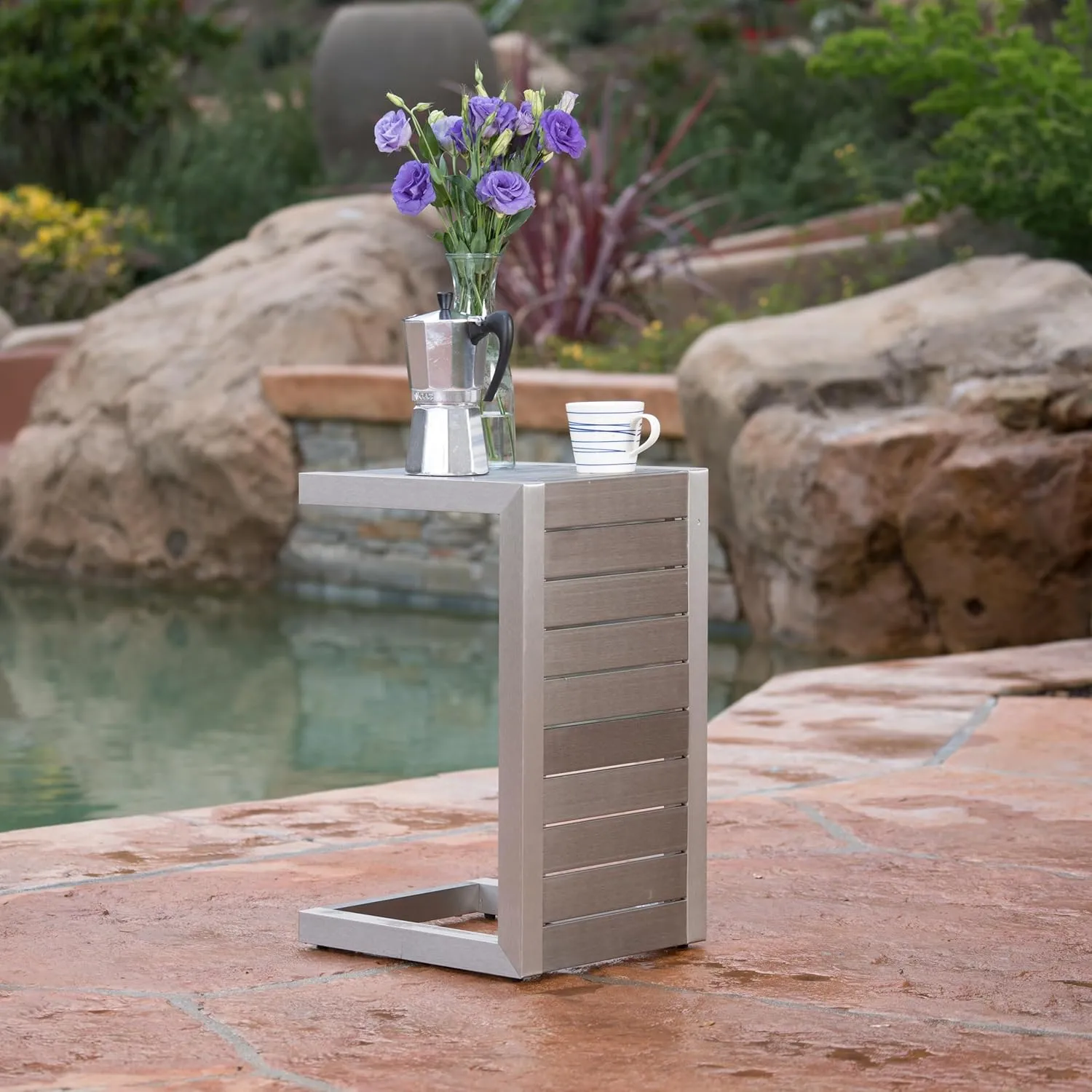 Christopher Knight Home Cape Coral Aluminum C-Shaped End Table, Silver