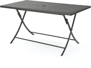 Christopher Knight Home Riad Outdoor Wicker Rectangular Foldable Dining Table, Multibrown