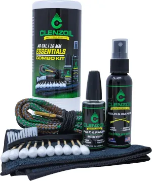 Clenzoil Pistol & Rifle Essentials Gun Cleaning Kit - Complete Gun Cleaning Kit - Easy Firearm Maintenance - with Bore Cleaner, Microfiber Towel, CLP Spray & Oiler - 10 mm / 40 Caliber