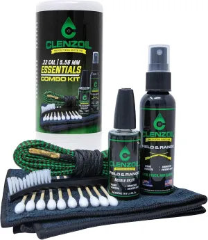 Clenzoil Pistol & Rifle Essentials Gun Cleaning Kit - Complete Gun Cleaning Kit - Easy Firearm Maintenance - with Bore Cleaner, Microfiber Towel, CLP Spray & Oiler - 5.56 mm / 22 Caliber