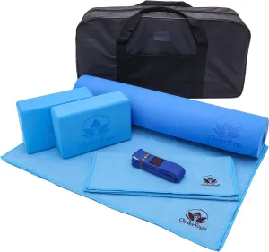 Clever Yoga - 7 Piece Yoga Kit for Women & Men, 6mm Cushioned Mat, 2 Blocks, Strap, Mat and Hand Towels & Carrying Bag - Starter Yoga Set, Accessories & Equipment for Home Workout