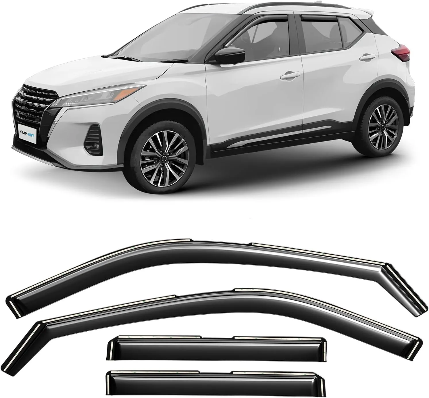 CLIM ART in-Channel Incredibly Durable Rain Guards for Nissan Kicks 2018-2024, Original Window Deflectors, Vent Window Visors, Vent Deflector, 4 pcs. - 619250