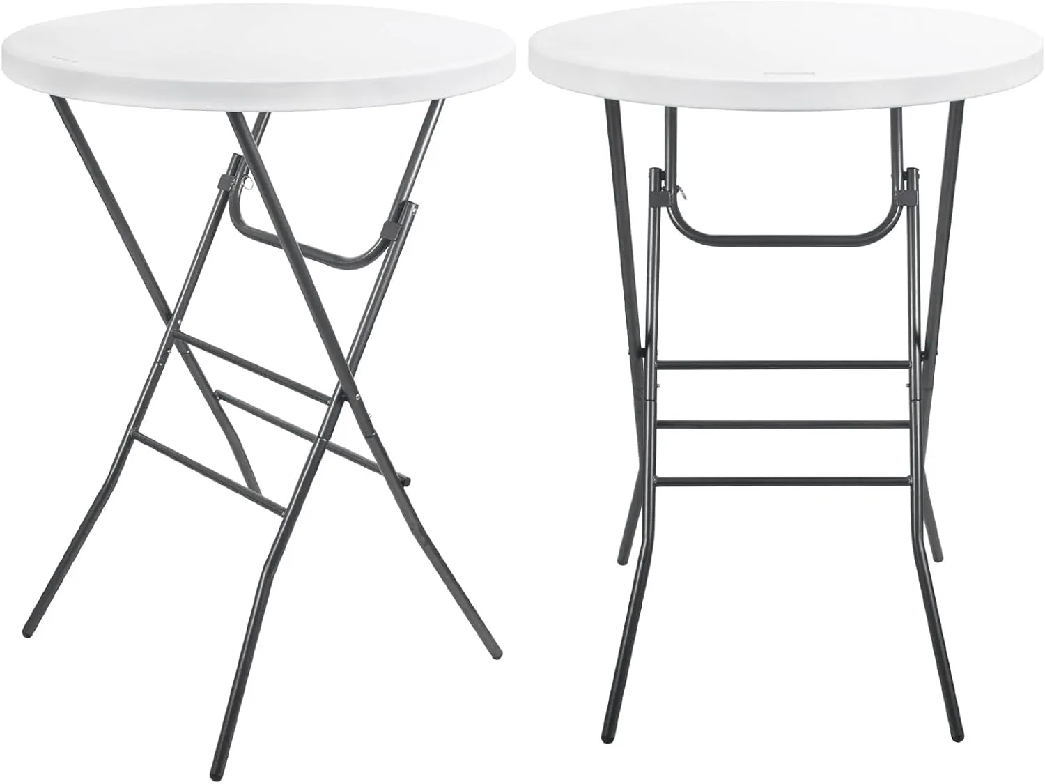 Cocktail Table 28in Portable Folding Bar Height Table, Compact Round High Top Plastic & Steel Bistro with Removable Legs, for Indoor Outdoor RV Patio Catering Parties Commercial Events