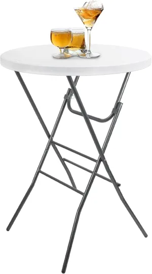 Cocktail Table 28in Portable Folding Bar Height Table, Compact Round High Top Plastic & Steel Bistro with Removable Legs, for Indoor Outdoor RV Patio Catering Parties Commercial Events