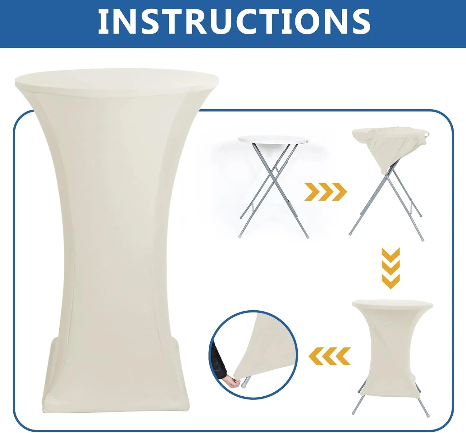 Cocktail Table Covers-Spandex Round High Top Table Cloths 6 Pack 32x43 Inch-Cream Stretch Fitted Bar Tall Tablecloth for Pub Bistro Highboy Party Event Banquet Height Folding Satnding Tables