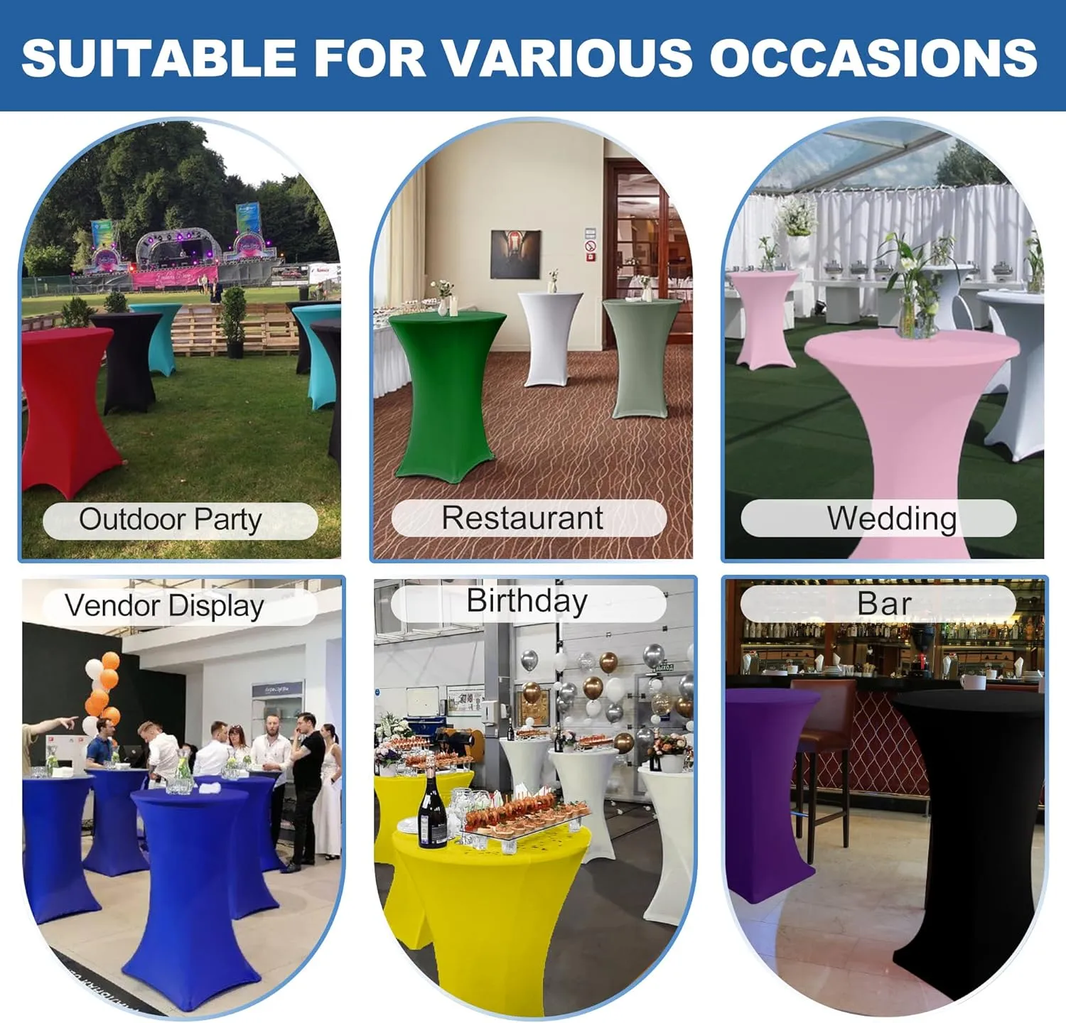 Cocktail Table Covers-Spandex Round High Top Table Cloths 6 Pack 32x43 Inch-Cream Stretch Fitted Bar Tall Tablecloth for Pub Bistro Highboy Party Event Banquet Height Folding Satnding Tables