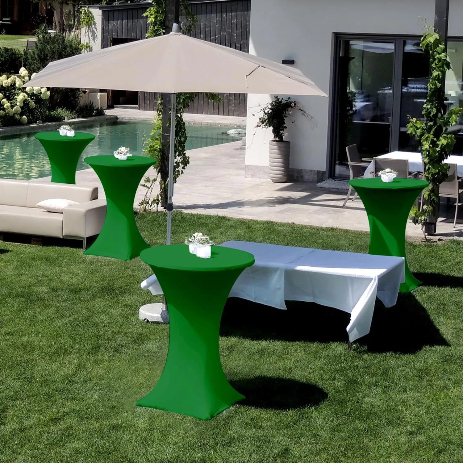 Cocktail Table Covers-Spandex Round High Top Table Cloths 6 Pack 32x43 Inch-Green Stretch Fitted Bar Tall Tablecloth for Pub Bistro Highboy Party Event Banquet Height Folding Satnding Tables