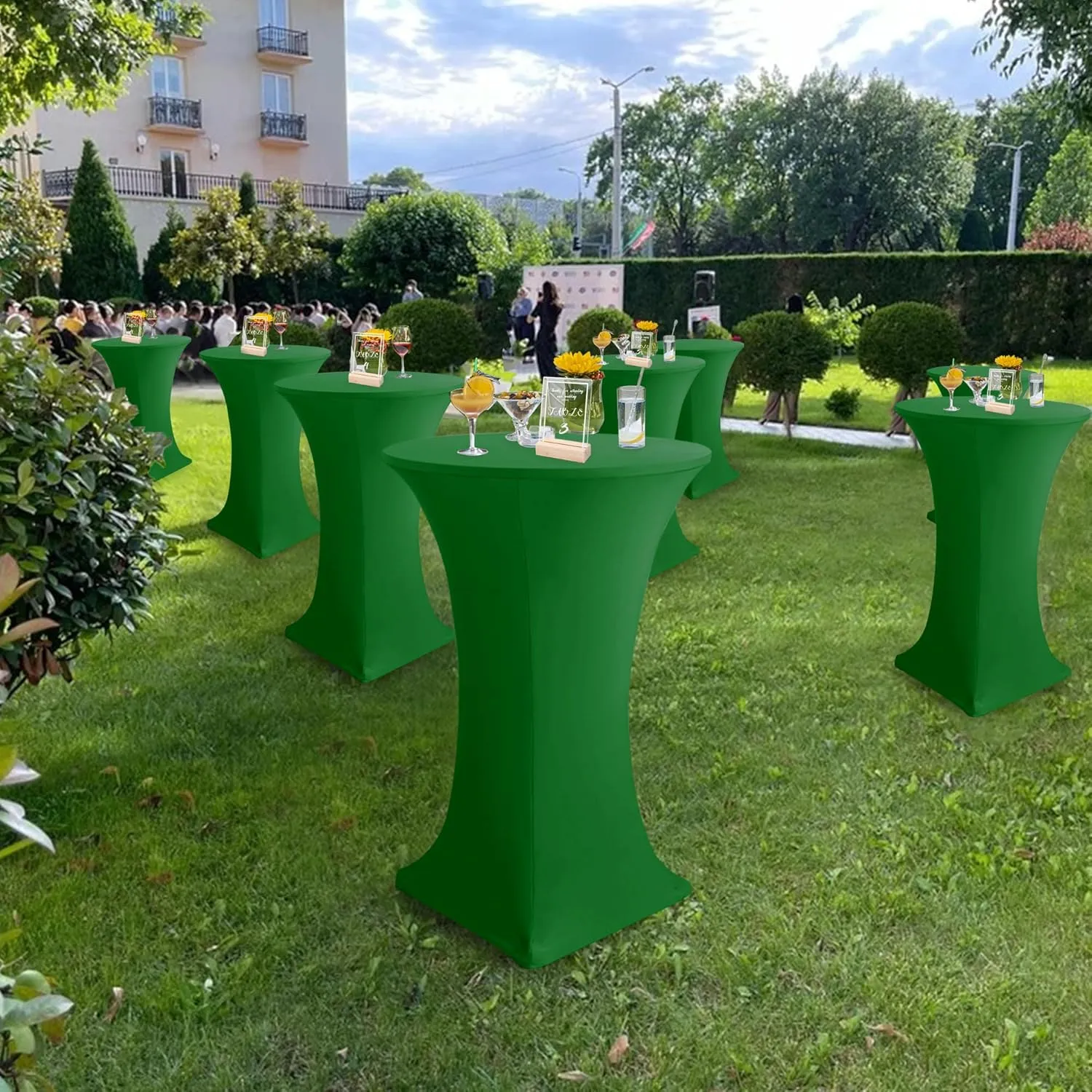 Cocktail Table Covers-Spandex Round High Top Table Cloths 6 Pack 32x43 Inch-Green Stretch Fitted Bar Tall Tablecloth for Pub Bistro Highboy Party Event Banquet Height Folding Satnding Tables