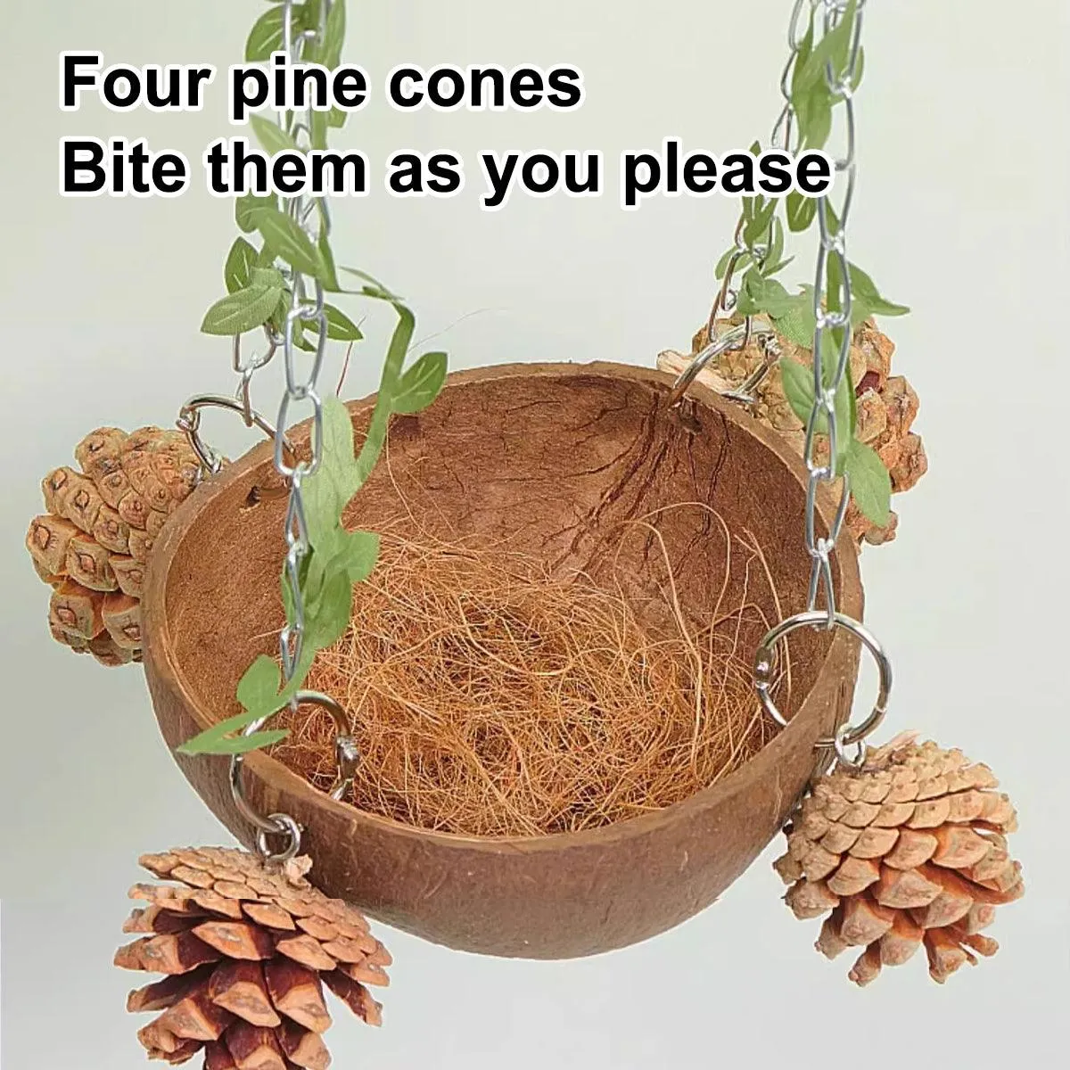 Coconut Birdhouse Swing Hammock Toy for Birds Natural Wooden Nest for Parrots