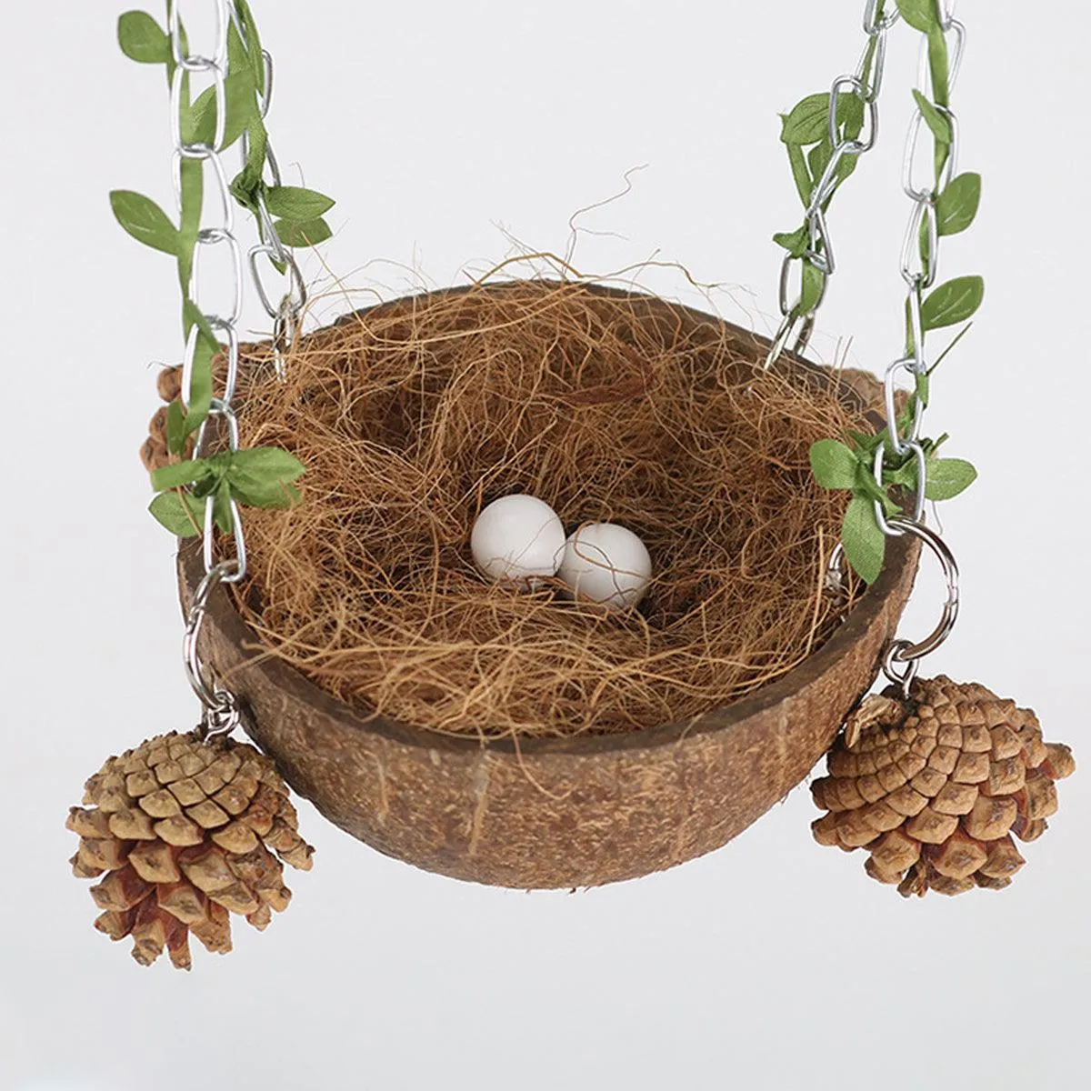 Coconut Birdhouse Swing Hammock Toy for Birds Natural Wooden Nest for Parrots