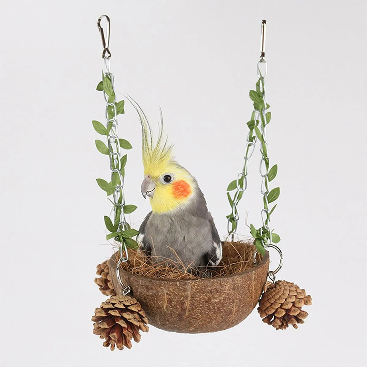 Coconut Birdhouse Swing Hammock Toy for Birds Natural Wooden Nest for Parrots