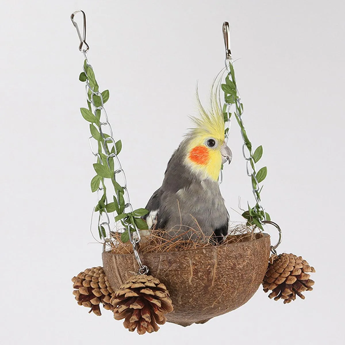 Coconut Birdhouse Swing Hammock Toy for Birds Natural Wooden Nest for Parrots