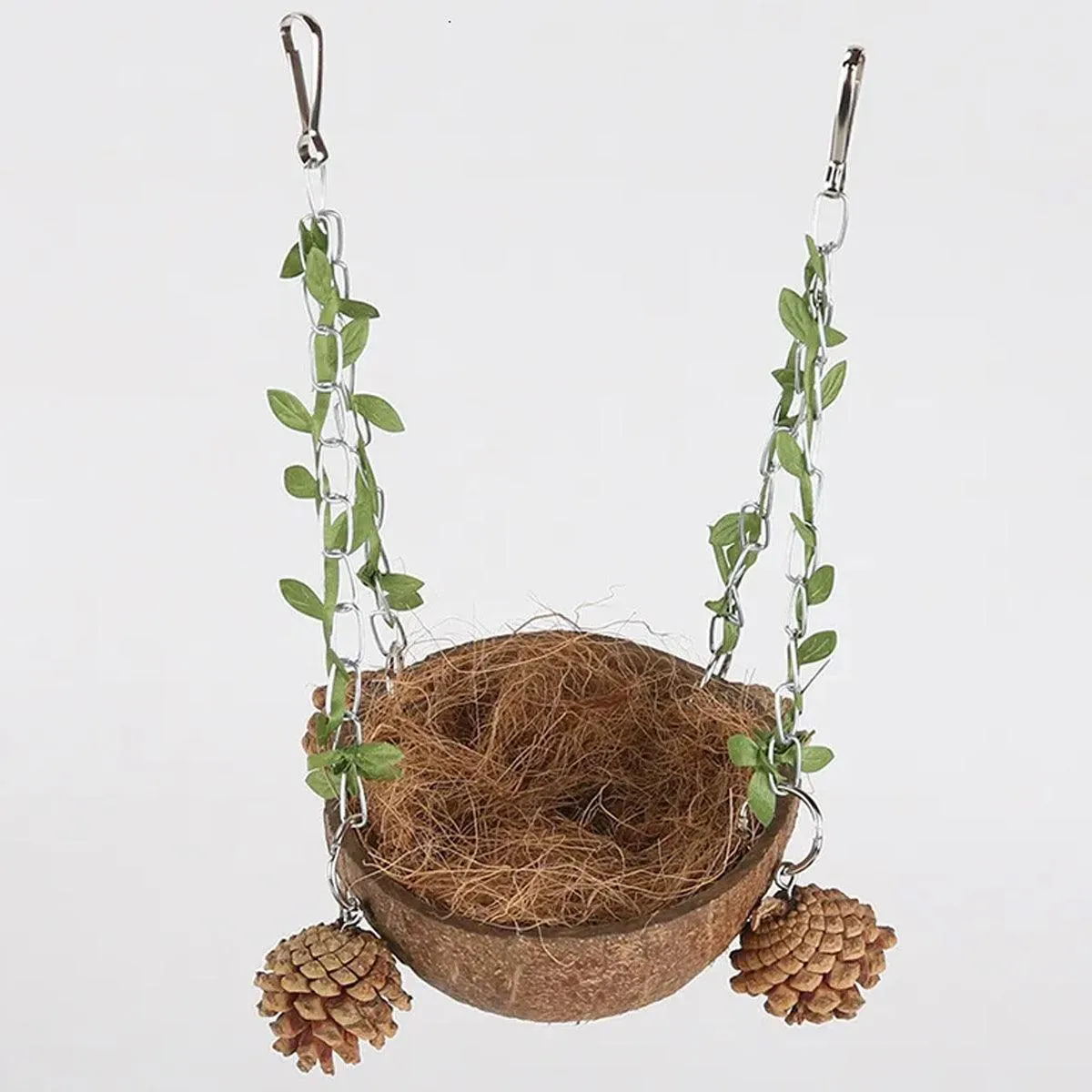 Coconut Birdhouse Swing Hammock Toy for Birds Natural Wooden Nest for Parrots