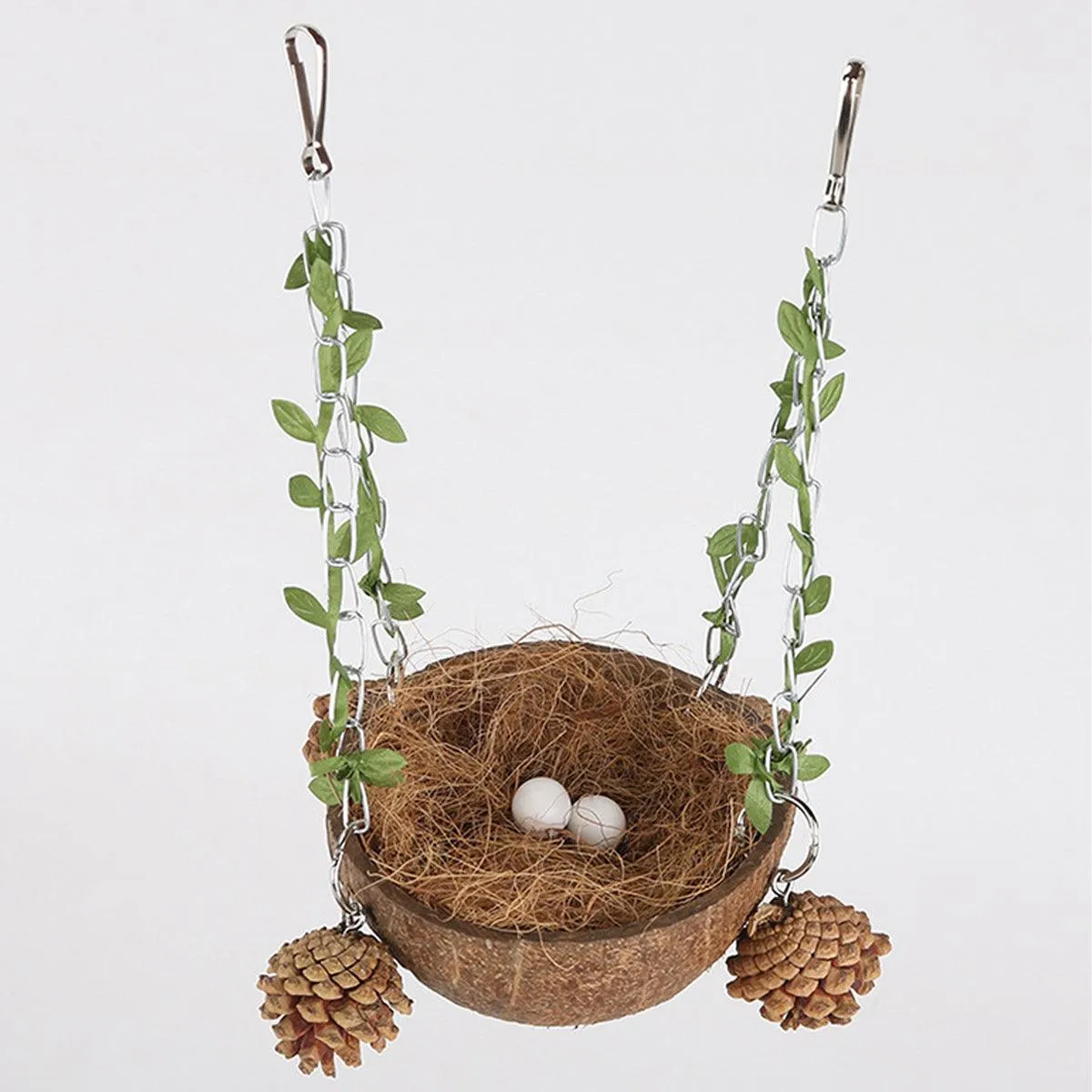 Coconut Birdhouse Swing Hammock Toy for Birds Natural Wooden Nest for Parrots
