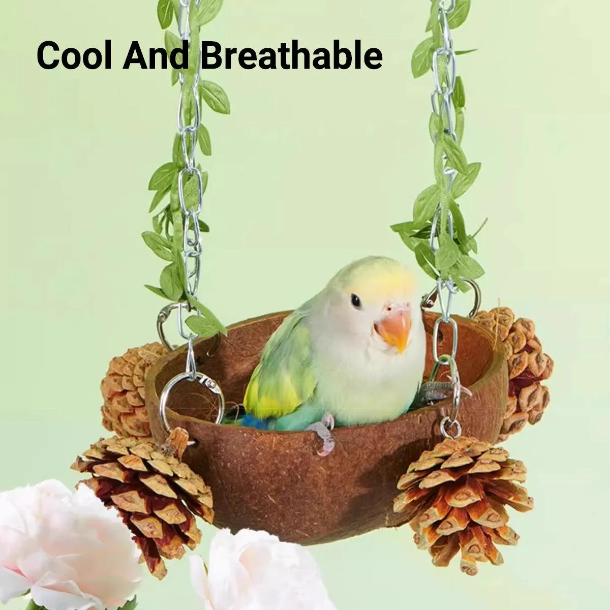 Coconut Birdhouse Swing Hammock Toy for Birds Natural Wooden Nest for Parrots