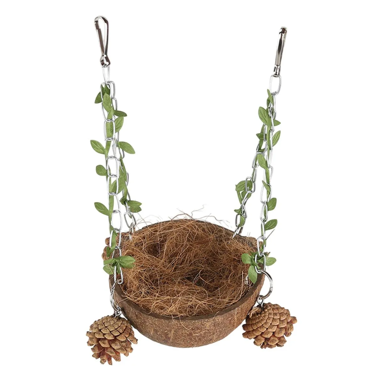 Coconut Birdhouse Swing Hammock Toy for Birds Natural Wooden Nest for Parrots