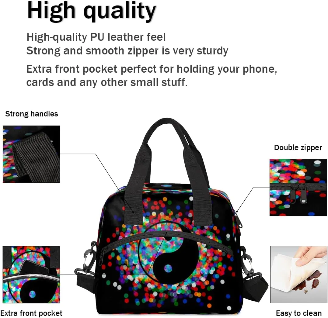 Color Tai Chi Diagram Lunch Bag Large Capacity Insulated Lunch Box with Adjustable Shoulder Strap Leakproof Reusable Lunch Tote Bag for Men Women Work Office Picnic Gift
