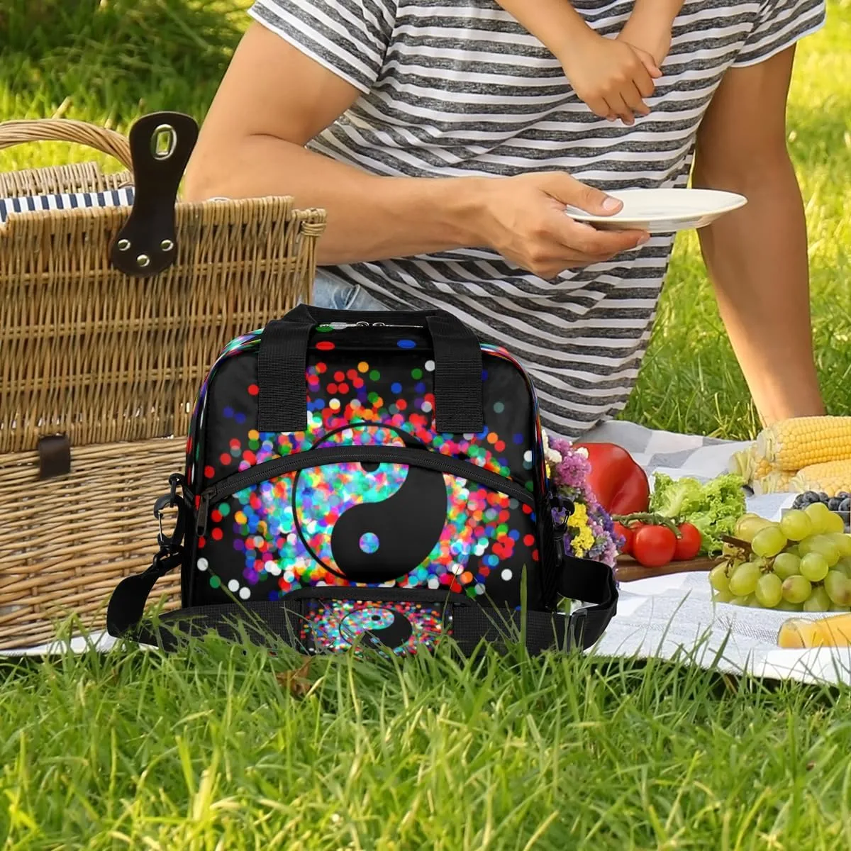 Color Tai Chi Diagram Lunch Bag Large Capacity Insulated Lunch Box with Adjustable Shoulder Strap Leakproof Reusable Lunch Tote Bag for Men Women Work Office Picnic Gift