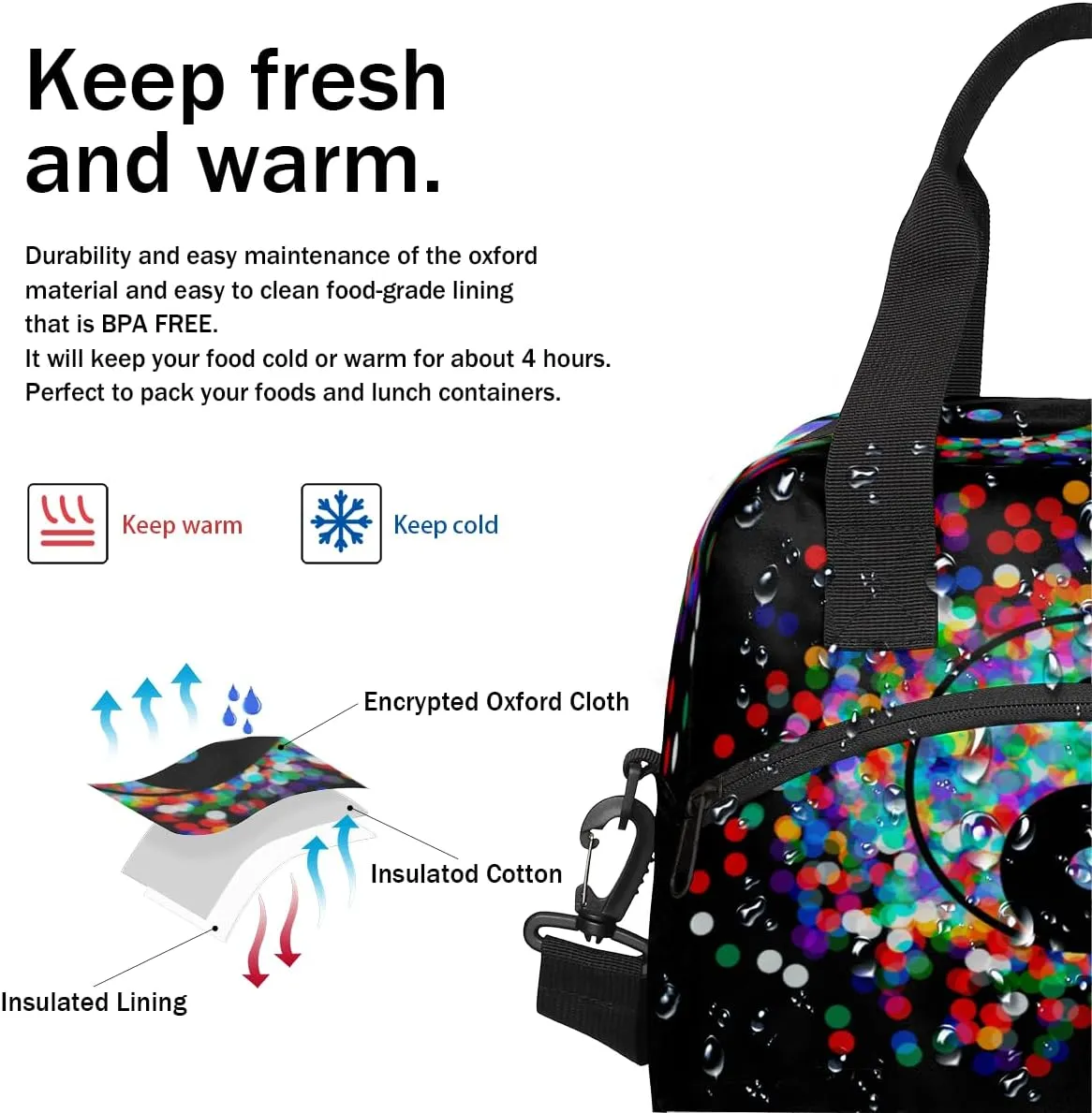 Color Tai Chi Diagram Lunch Bag Large Capacity Insulated Lunch Box with Adjustable Shoulder Strap Leakproof Reusable Lunch Tote Bag for Men Women Work Office Picnic Gift