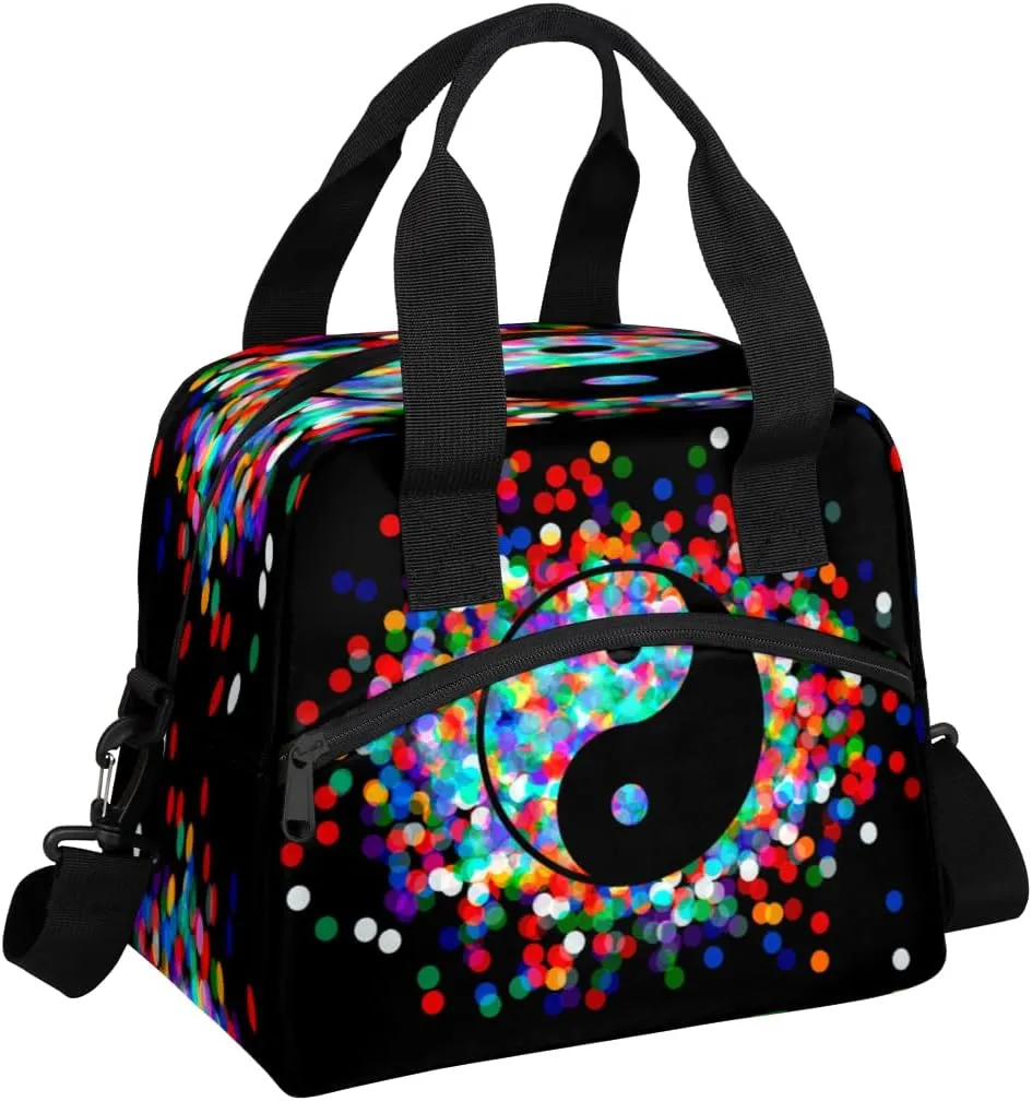 Color Tai Chi Diagram Lunch Bag Large Capacity Insulated Lunch Box with Adjustable Shoulder Strap Leakproof Reusable Lunch Tote Bag for Men Women Work Office Picnic Gift