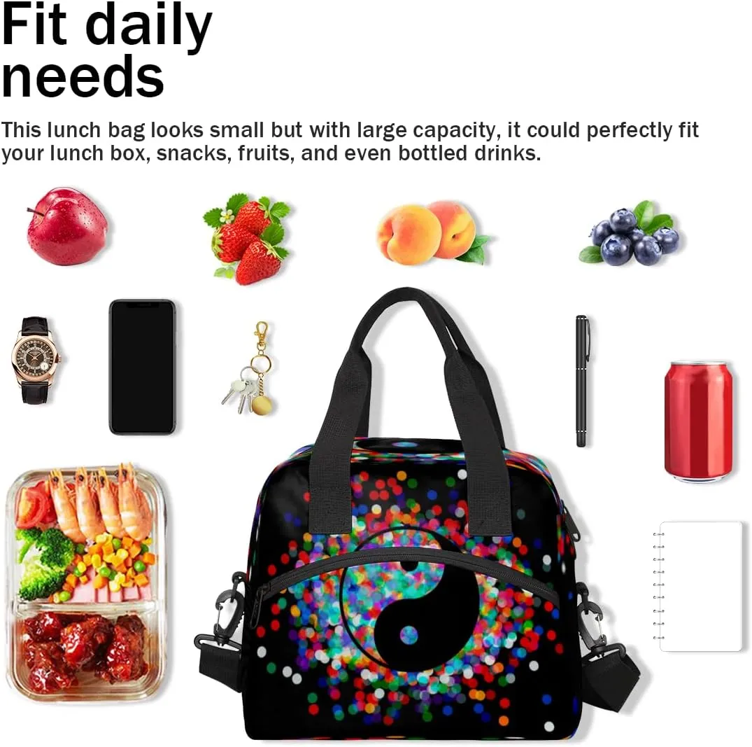 Color Tai Chi Diagram Lunch Bag Large Capacity Insulated Lunch Box with Adjustable Shoulder Strap Leakproof Reusable Lunch Tote Bag for Men Women Work Office Picnic Gift