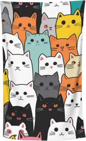 Colorful Cat Faces Beach Towel, 30W x 60L inches