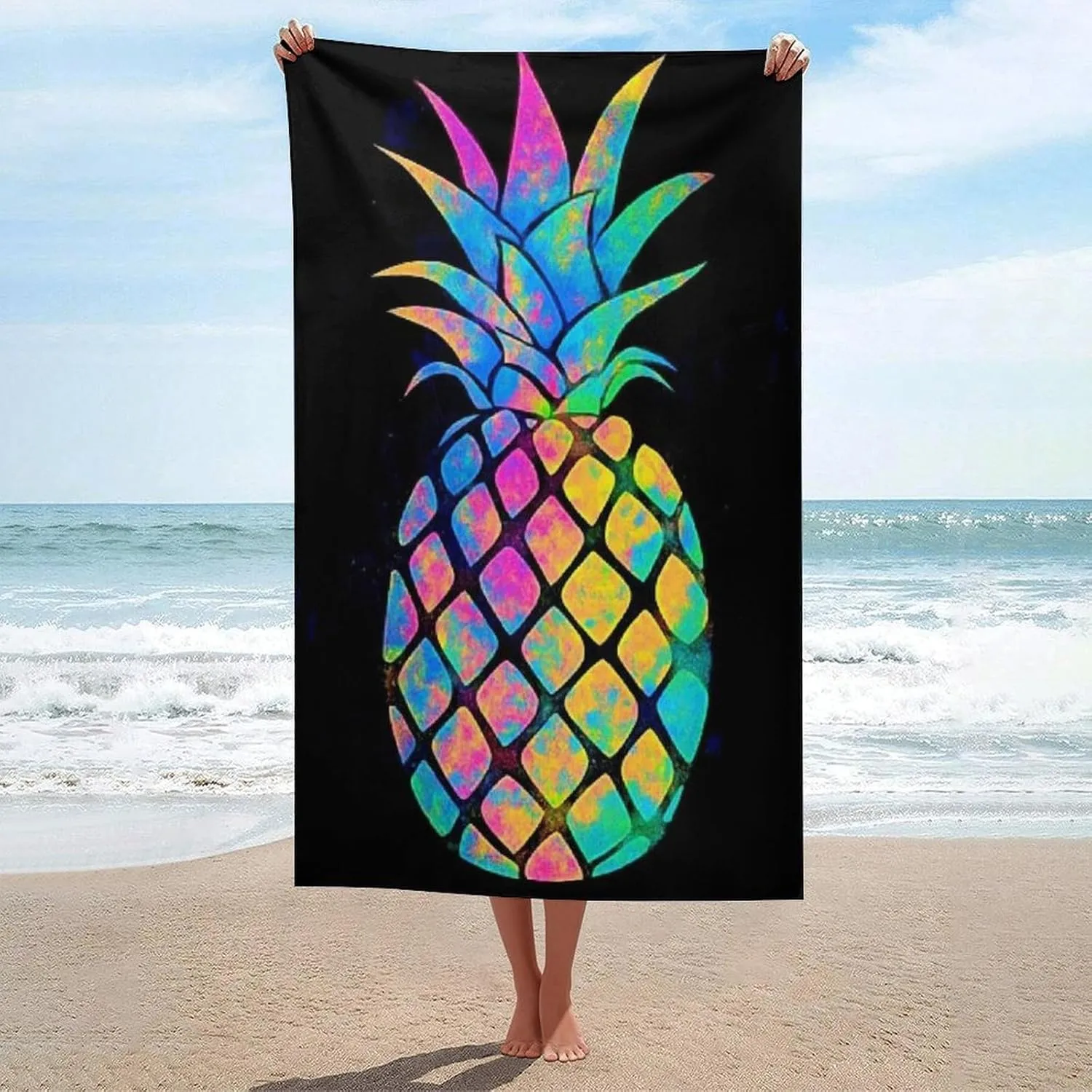 Colorful Pineapple Beach Towel Sand Free Microfiber Large Shower Towels Multipurpose Absorbent for Bathroom Pool 52x32 Inch