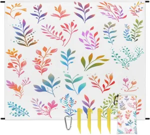 Colourful Leaves Beach Blanket, Sandproof Beach Mat, 68 x 59 Waterproof Quick Drying Sand Free Mat with 4 x Ground Spikes for Outdoor Travel Camping Hiking, Wild Leaves