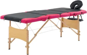 Comfortable and Foldable Massage Table with 4 Zones, Adjustable Height, Durable Foam Padding, Black and Pink