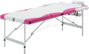 Comfortable and Portable 3-Zone Foldable Massage Table with Adjustable Height, Aluminum Frame, White and Pink Design
