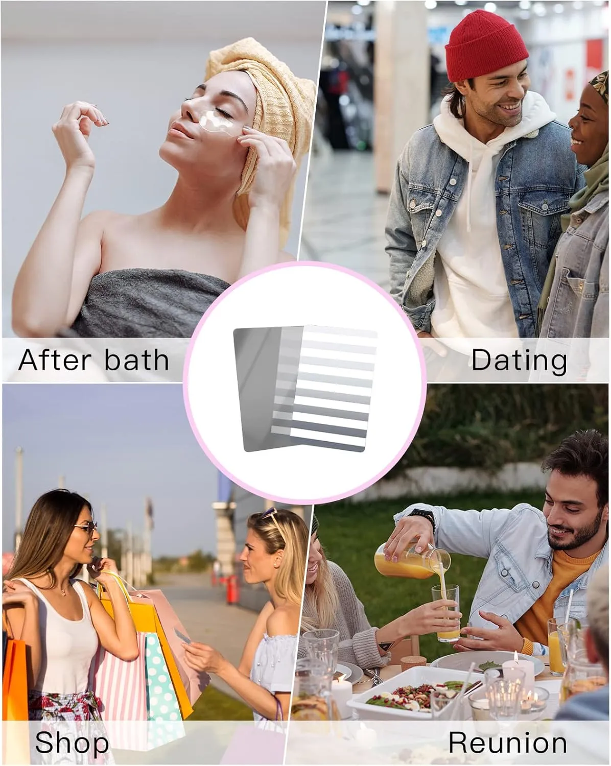 Compact Card Mirror, Unbreakable Stainless Steel Makeup Mirror Gradient Grey and White Stripes Rectangular Handheld Small Travel Mirror for Camping, Travelling