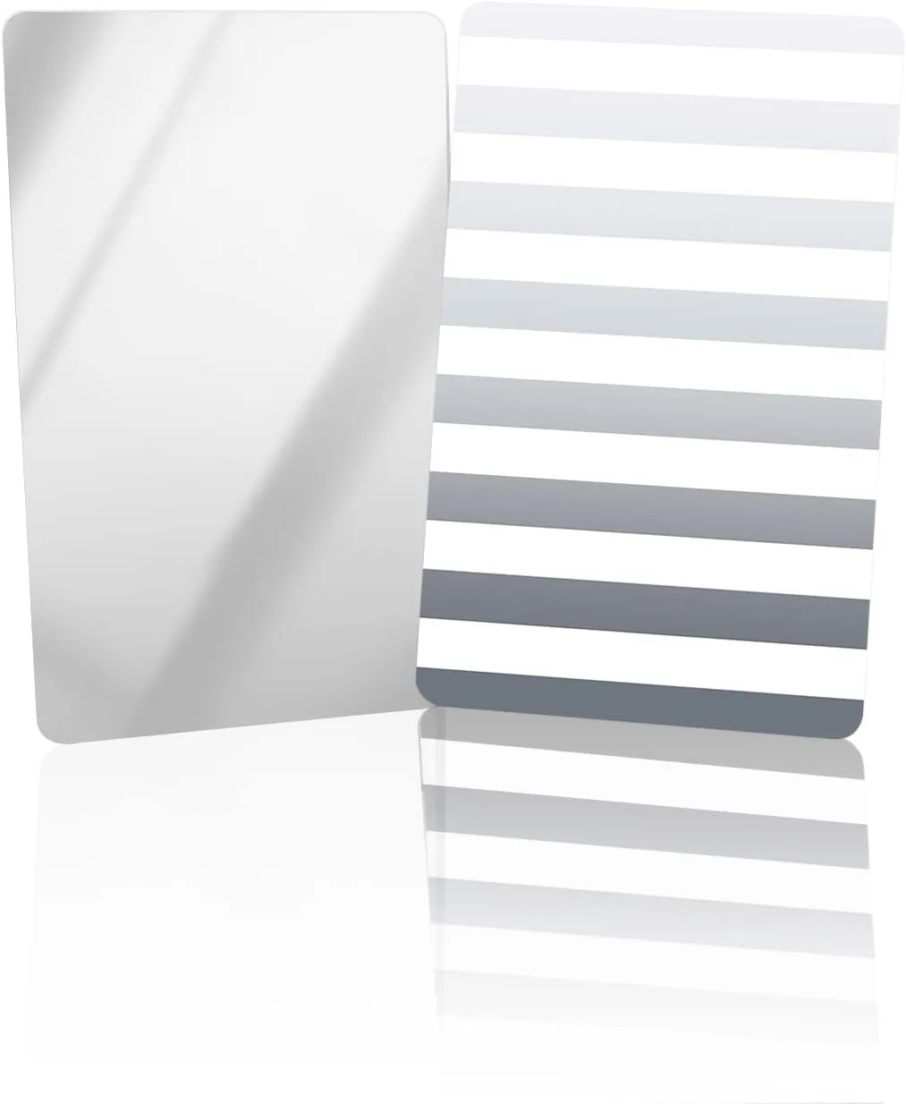 Compact Card Mirror, Unbreakable Stainless Steel Makeup Mirror Gradient Grey and White Stripes Rectangular Handheld Small Travel Mirror for Camping, Travelling
