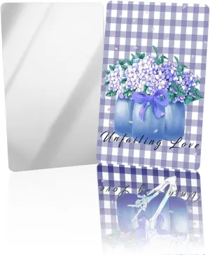 Compact Card Mirror, Unbreakable Stainless Steel Makeup Mirror Watercolor Hydrangea in a Bottle Checkered Background Rectangular Handheld Small Travel Mirror for Camping, Travelling